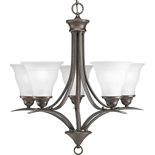 Image of Progress Lighting 5-Light Etched Glass Traditional Chandelier Light, Trinity Collection, Indoor, P4328-20, Antique Bronze