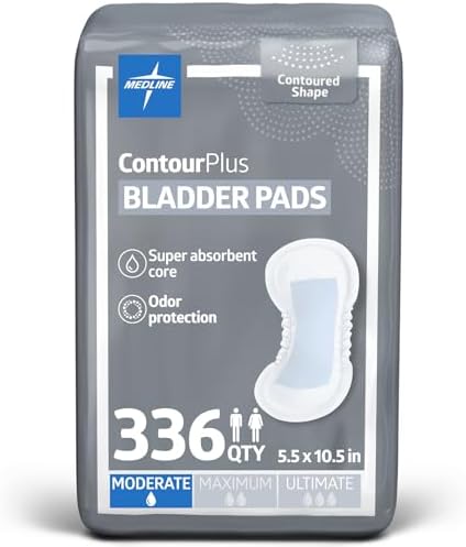 Medline ContourPlus Bladder Control Incontinence Pads, Moderate Absorbency, 5.5" x 10.5", 28 Count (Pack of 12)