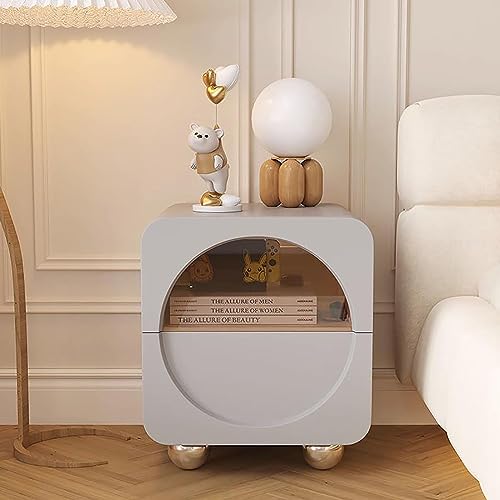 Mesita de noche pequeña for dormitorio, mesita de noche de cuero con cristal verde azulado, mesita de noche minimalista y práctica, mesa auxiliar for dormitorio, sala de estar ( Color : Grey , Size :