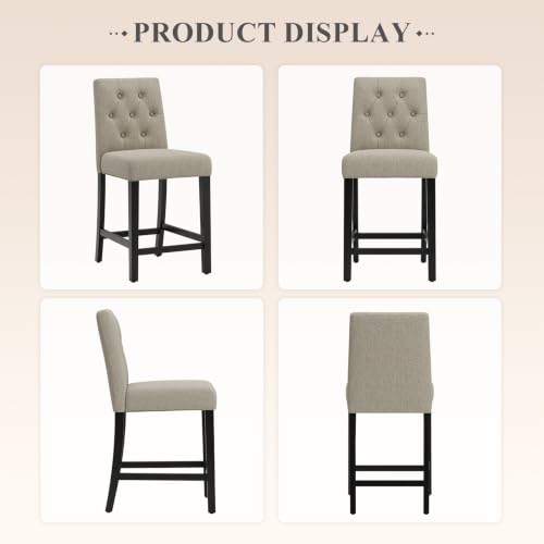 Image of MALOL Bar Stools Set of 6, Fabric Counter Height Bar Stools,Camel