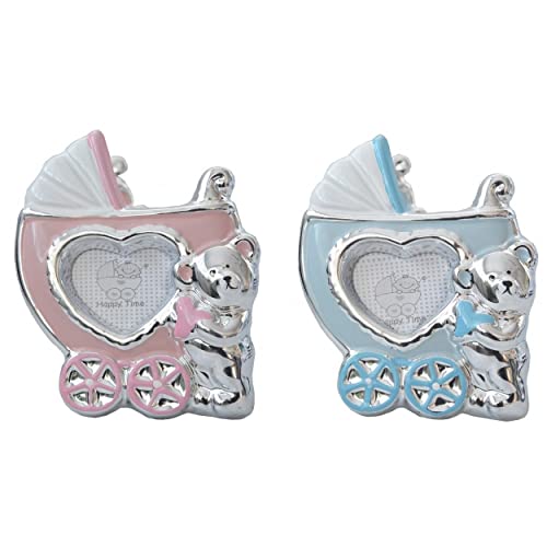 Home Line Marco de Fotos/Portafotos Bautizo de Cerámica, 2 Modelos a Elegir. Diseño de Carrito Original/Moderno. 12x1x10,5 cm - Azul