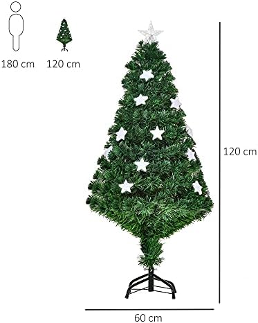 HOMCOM 4FT Prelit Artificial Christmas Tree Fibre Optic Star LED Light Holiday Home Xmas Decoration with LED Light for Indoor Party, Green
