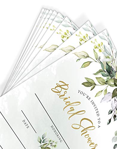 Printed Party Bridal Shower Invitations and Envelopes, Greenery, Set of 25