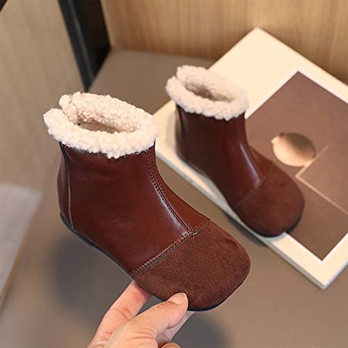 Fashion Winter Children Boots Boys Girls Ankle Boots Flat Bottom Flat Heel Round Toe Solid Color Toddler Snow Boots (Brown, 4.5-5 Years Toddler)2