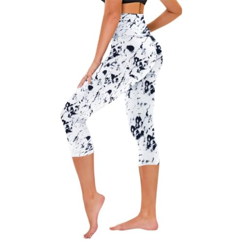 TNNZEET Feminino Leggings Capri - Pretas Com Controle De Barriga E Bolsos, Calças Yoga Cintura Alta,