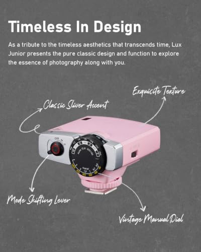 Image of Godox Lux Junior Retro Camera Flash with PC sync Ports (Pink, 4.6oz) | GN12, 1 /1-1 /64 Flash Power, Auto&Manual Modes, 6000±200K, 28mm Focal Length with Sync Cable for Canon Nikon Sony Fuji Olympus