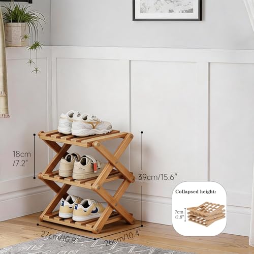 Akloya Small Shoe Rack, 3 Tier Portable Folding Shoe Storage Rack, Without Installation, Mini Free Standing Shoe Rack for Camping, Corridors, Bedrooms Living Room Corner and Small Spaces by Akloya - Used condition - Image 2