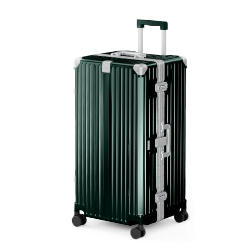 Image of ALPHA CAMP Trunk Luggage 30 Inch with Aluminum Frame Zipperless Suitcase | Large Checked Thickened 3-Layer PC Hardshell with TSA Lock,Charging Port,Cup Holder and Spinner Wheels for Extended Travel