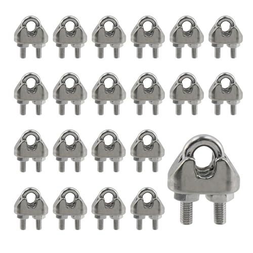Antrader M2 Stainless Steel Wire Rope Cable Clip Clamp,20Pcs Wire Rope Clamp Cable Clamps,Silver