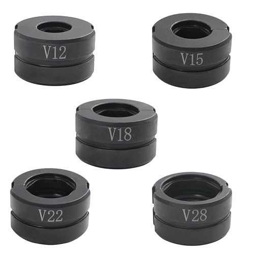JAYEUW Lot de 5 mâchoires de sertissage V12 ~ V28 - Profil V pour 12 mm, 15 mm, 18 mm, 22 mm, 28 mm - Insert de mâchoire à sertir pour pinces à sertir manuelles en acier Cr40