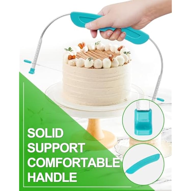 Adjustable Cake Slicer Leveler Small Cake Cutter Slicer for Leveling Tops of Layer Cakes Professional Baking Tool with Stainless Steel Wires and Sea Blue Handle