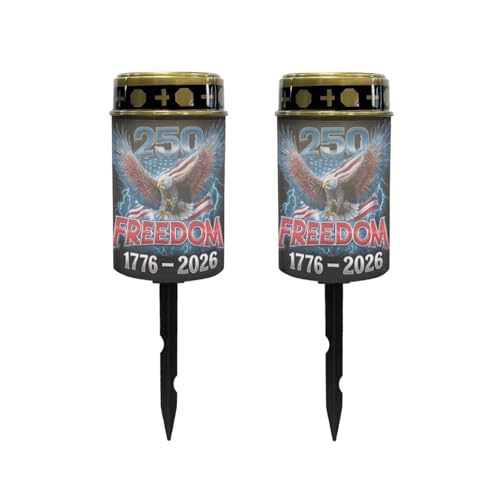 Image of Poceacles Eagle American Flag 1776-2026 Print Solar Lights Outdoor Waterproof Cemetery Solar Outdoor Candle Grave Decoration Votive Candles Blessed Lights for 250th Independence Day Decor, 2 Pcs