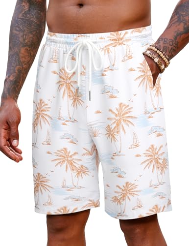 COOFANDY Men's Hawaiian Beach Shorts Elastic Waist Drawstring Lightweight Summer Casual Shorts with Pocket