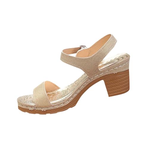 Sandales à talons hauts femme avec boucle à paillettes chaussures été dorées 39.5 EU