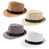 Fivebop 4 Pack Women Men Fedora Hat Short Brim Panama Summer Beach Sun Hat Classic Gatsby Fedora Hat