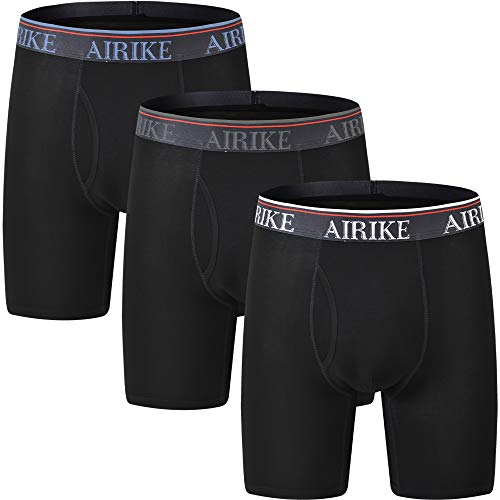 Image of AIRIKE Mens Boxer Briefs 3-Pack Soft Comfort Stretch Bamboo Underwear Boxer Shorts Classic Black Size L