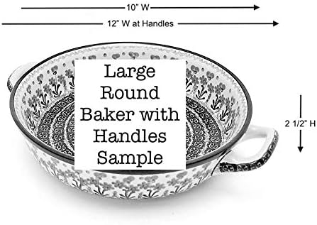 Polish Pottery Baker - Round with Handles - 10" - Crimson Bells