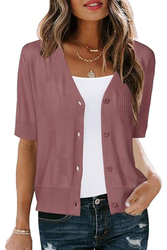 Image of Arach&Cloz Women's Lightweight Spring Summer Business Casual Cropped Short Sleeve Cardigan