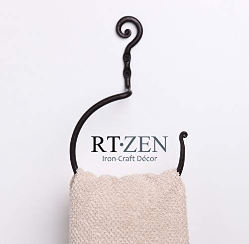 Wrought Iron Hand Towel Ring Holder | Decorative Black Rot Swirl Ring Hanger for Bathroom, Kitchen | Wall Mount Rustic Black Metal Dish Towel Rod | RTZEN-Décor Handmade | Easy Installation