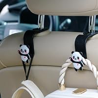 MaPctSy Cute Panda Car Headrest Hooks, Universal Vehicle Storage Organizer, Black and White Car Hooks for Purses and Bags, 2pcs