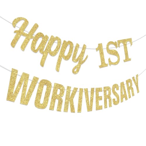 Happy Workiversary Banner Gold Glitter Happy 1st Workiversary Banner 1 Year Work Anniversary Decorations for Employee Office Party Supplies