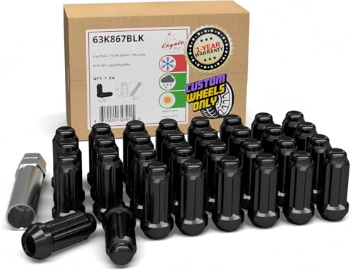 Image of Wheel Accessories Parts 32 Pcs 9 /16 inch Thread Truck 2.00 inch Long Spline Lug Nuts Black Chrome 6 Spline Hex Fits 1994-11 Ram 2500 3500 1975-97 Ford F250 F350 Chevrolet GMC C20 K20 K30 K35 C2500 C3500