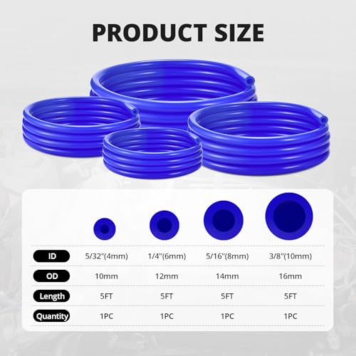 Image of EVIL ENERGY 5 /32 1 /4 5 /16 3 /8 Silicone Vacuum Tubing Hose Line Kit 5FT 4PCS 130PSI Max Pressure Blue (4mm 6mm 8mm 10mm)