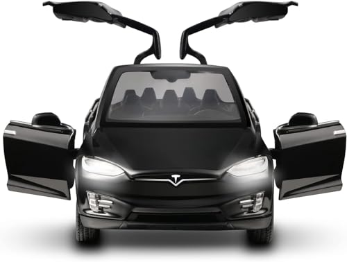 Image of LONGMIRE Metal Pull Back Diecast Car Pull Back Model with Sound Light Boys Gifts Toys for Kids Pack of 1, Multicolor (Tesla X90)