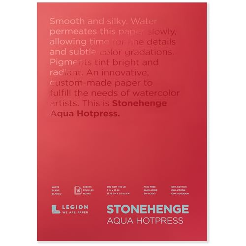 Stonehenge Aqua Bloco branco de peso médio, 63,5 kg, Hotpress, 18 x 25 cm, 15 folhas para mídia úmid