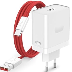 80W Ladegerät mit USB C Kabel für OnePlus Nord 5 CE5 5G CE4 Lite Nord CE3 2T, SUPERVOOC Adapter und Typ C Ladekabel 1 Meter Schnelllade Stecker für OnePlus 13R 13T 13s 10 Pro Ace 5 Pad 3 OnePlus Open