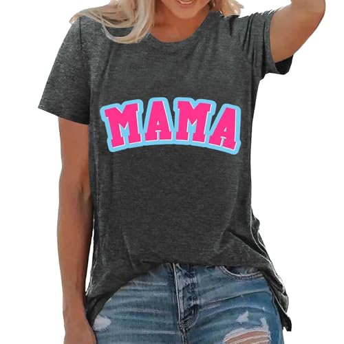 Camisetas de verano de manga corta para mujer, estilo casual, holgadas, con cuello redondo, para mujer, gris oscuro, XXL