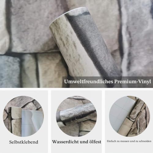 Ohmywor Tapete Steinoptik Selbstklebend, Braun, 45 x 1000 cm – Ansicht 5