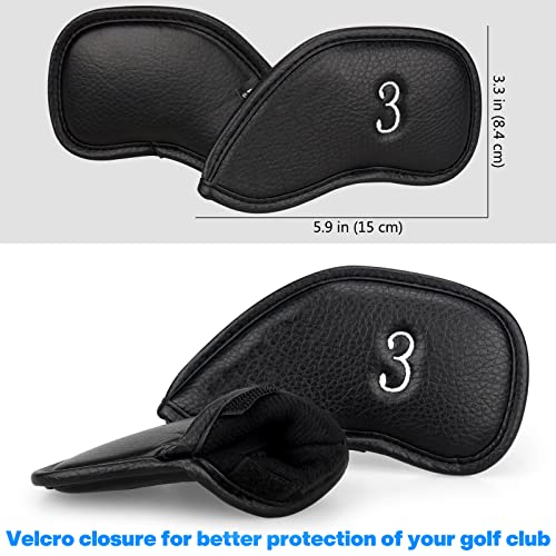 Left Handed Iron Covers Golf Club Iron Covers Black Leather Golf Iron Headcovers Set Left Handed Iron Covers for Golf Clubs Sliver Number Embroidery 12pcs/Set