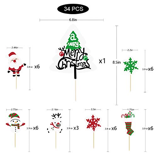 34Pcs Christmas Decorations Clearance Merry Christmas Cake Topper Cupcake Toppers Picks Glow In The Dark Christmas Party Cake Decorations For Xmas Frozen Winter Wonderland New Year Theme Party #TOP5