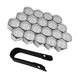 Icyfond 20PCS Car Lug Nut Covers, 21mm Hexagonal Wheel Lug Nut Covers, Scratch-resistant Rust-Proof Auto Hub Bolt Head Protector, with Remover Clip, Universal Nut Tire Screws for Most Cars(Silver)
