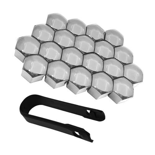 Icyfond 20PCS Car Lug Nut Covers, 21mm Hexagonal Wheel Lug Nut Covers, Scratch-resistant Rust-Proof Auto Hub Bolt Head Protector, with Remover Clip, Universal Nut Tire Screws for Most Cars(Silver)