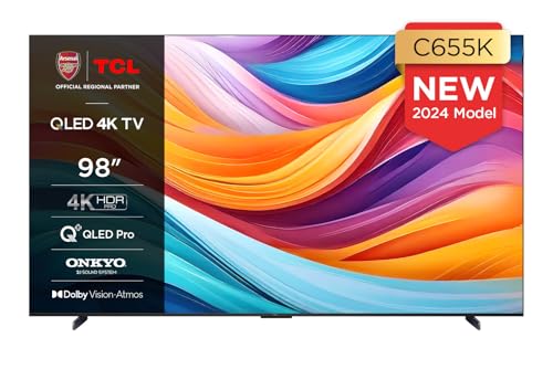 TCL 98C655K 98-inch 144Hz, QLED Pro Television, 4K Ultra HD, Smart TV Powered by Google TV (Dolby Vision & Atmos, Motion Clarity, Hands-Free Voice Control, Compatible with Google Assistant & Alexa)