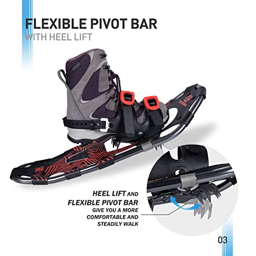 G2 21 Inches Light Weight Snowshoes For Women Men Youth, Set With Trekking Poles, Tote Bag, Gaiters,Special Fast Ratchet Binding, Red Available #TOP2