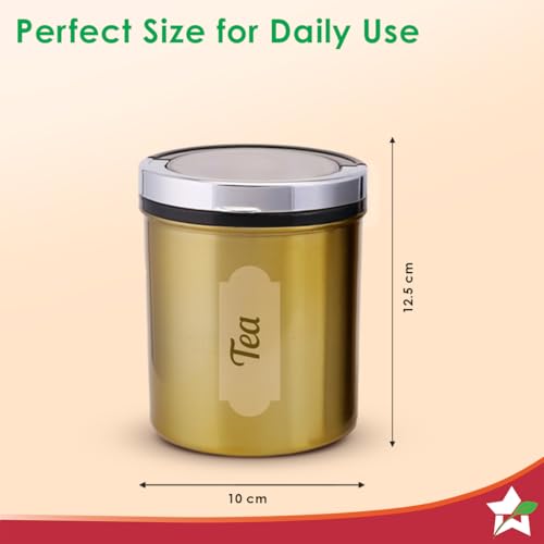 Image of Wonderchef Ambrosia Kitchen Organiser 3 Pc. Set with See-through Lid for Kitchen /Dining Table, Store Tea Coffee Sugar, Airtight Transparent Lid with Silicone Lock Mechanism, 1-Yr Warranty, Gold Finish
