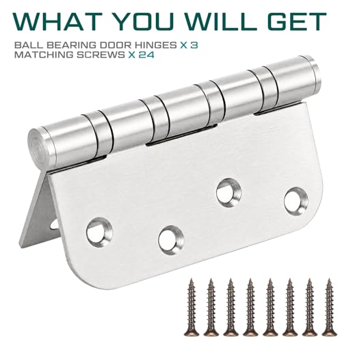 4'' Ball Bearing Door Hinge, 4 x 4 Inch Exterior Door Hinge, 3 Pack, Silver by Yaocom - Used condition - Image 4