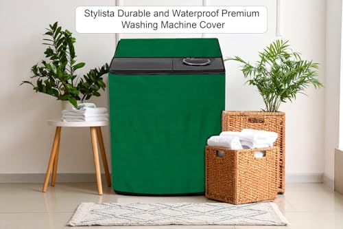Image of Stylista Waterproof and Dustproof Polyester Washing Machine Cover Compatible for Godrej 10 Kg Semi-Automatic Top Loading WSEDGE NEO 100 5.0 PB3 SLGR, Green