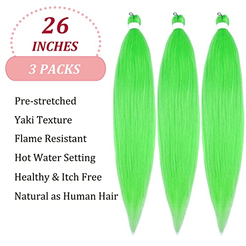Upruyo Neon Lime Green Braiding Hair Pre Stretched Prestressed Braiding Hair Weave Color Braiding Hair Extensions For Braids Synthetic Hair For Braiding ​(26 In 3 Packs) #TOP1