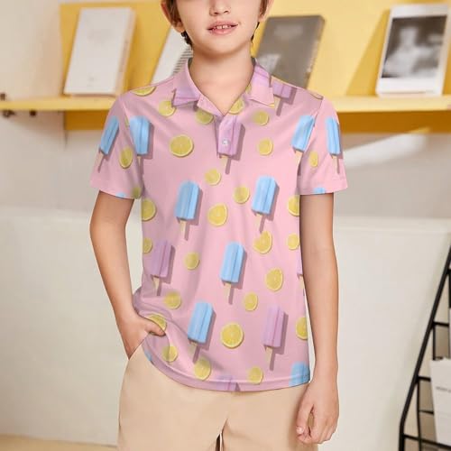 Boys' Classic Polo Shirts Short Sleeve Moisture-Wicking Golf & Tennis Shirts for Youth Teens Lemon Ice Pops2