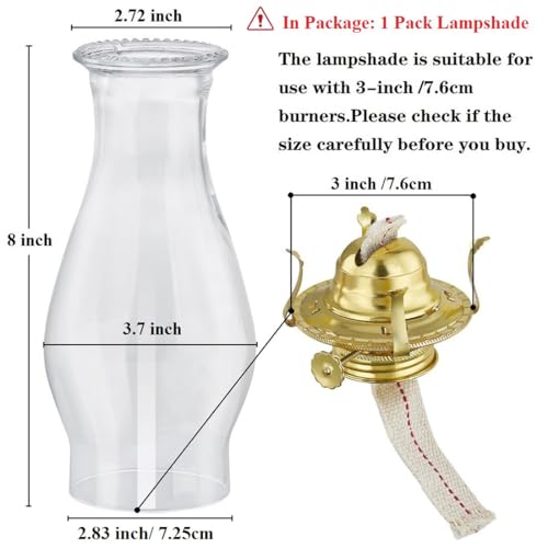 YOUJIAYOUNI Oil Lamp Chimney Replacement,3 Inch x 8 Inch Kerosene Lamp Globe,Clear Glass Oil Lamp Globe, Crimped Top Hurricane Lamp Shade Cover,Glass Chimney for Oil Lamps(1 Pack) - Thumbnail 2