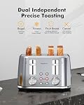 LONGDEEM Toaster 4 Slice, Retro Styled Stainless Steel, Wide Slot Bagel Toaster, Dual Independent Controls, Removable Crumb Tray, Easy to Clean, 6 Shade Settings, Reheat & Defrost, Silver