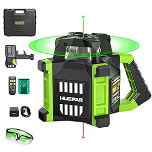 Huepar Rotationslaser mit Empfänger, Baulaser Selbstnivellierend Horizontal/Vertikal Laser Nivelliergerät 800M W/Brille, Fernbedienung, Li-Ionen-Akku und 5V2A-Adapter