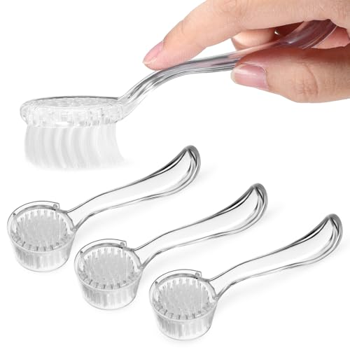 FOMIYES 3PCS Long Handle Cleaning Brushes with Lids - Transparent Multi-Functional Brushes for Face, Nail & Kitchen Use - Gentle on Surfaces, Easy to Reach Corners,Design for Daily Cleaning