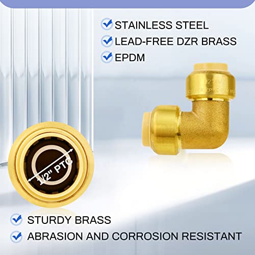 1/2-Inch Push Fit Elbow Plumbing Fittings,90-Degree Elbow，Brass Push Fit Elbow for Copper, CPVC Pipe,PEX,Plumbing Fittings Elbow Couplings push fiting with A Disconnect Clip - Thumbnail 5