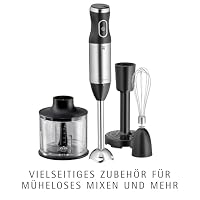 WMF Kult X Stabmixer Set 5-teilig – Edelstahl Pürierstab 600 W mit Schneebesen, Stampfer, Zerkleinerer und 700 ml Mixbecher, spülmaschinenfest, vielseitiger Mixer für Suppen, Smoothies und Babybrei – Ansicht 2