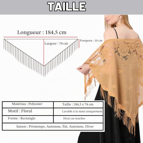 JK Home 184.5x74cm Echarpe Triangle en Dentelle Rouge – vue 6